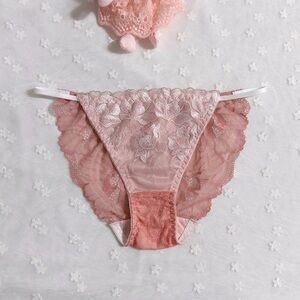 US-S/JP-L  Japanese Brand 美匠 Pink Floral Embroidery Sexy Strap Panties Bikini